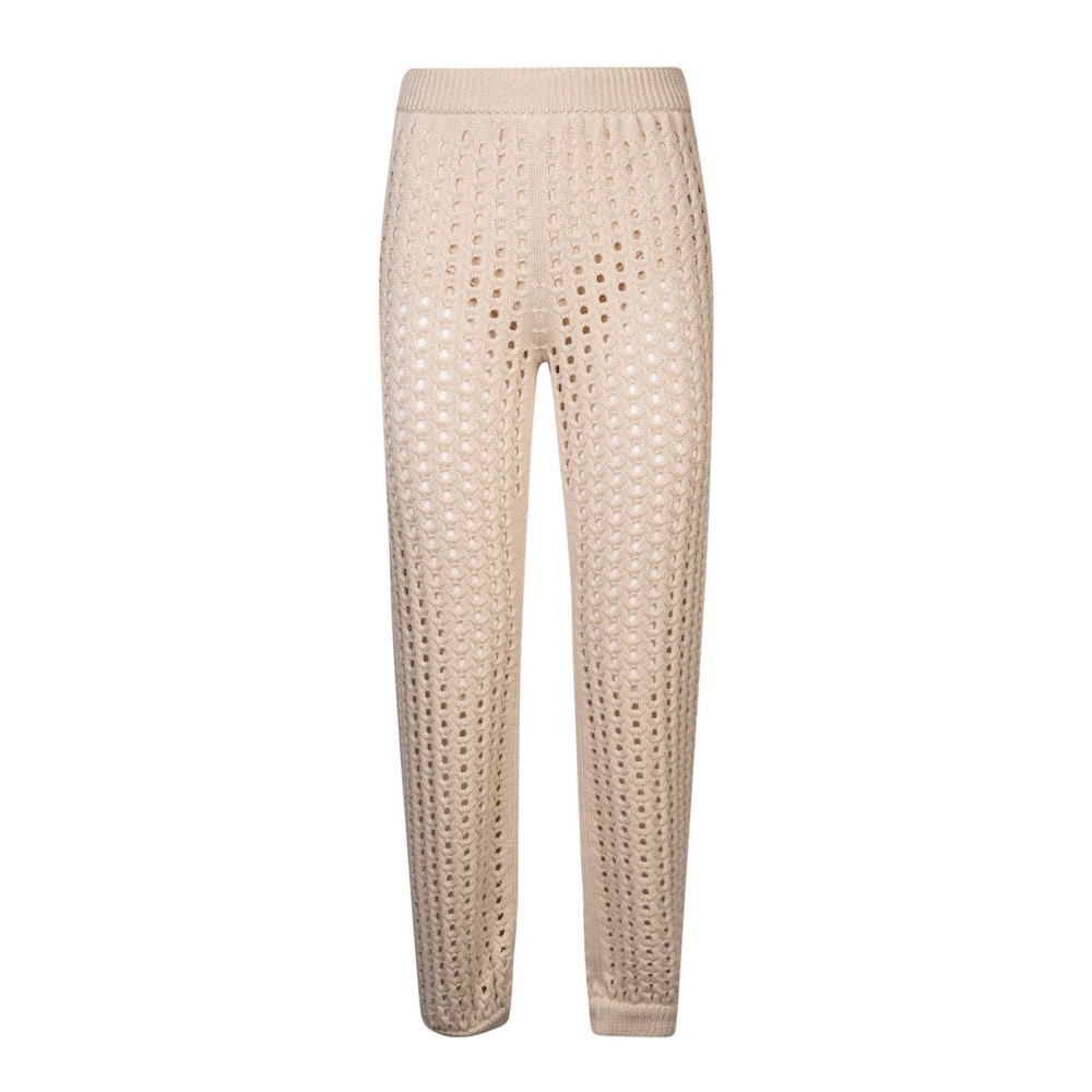 Naked wardrobe white open knit capri pants
